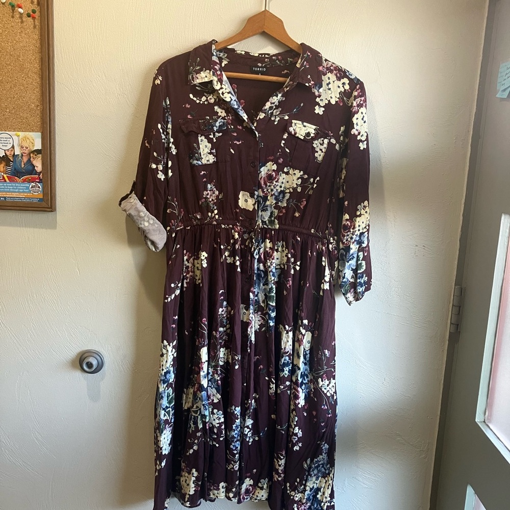 Torrid Plum Floral Button-Up Midi Dress